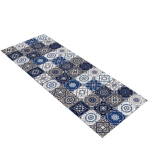 Bohemian Style Polyester Fiber Blue Floor Mat Slip Resistance Carpet Long Pad for Kitchen Living Room Bedroom Balcony - 40x60+40