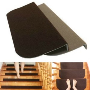 Non-slip Seamless Self-adhesive Stair Mat Folded Edge Stair Mat Durable Polyester Material Washable Reusble Stair Tread Step Rug