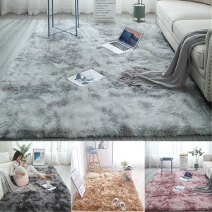 120X160CM Multi-color Tie Dyeing Plush Carpets Anti-slip Faux Fur Floor Mats Water Absorption Area Rug - Light Grey