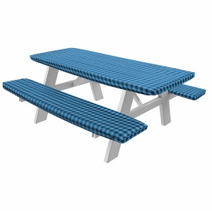 Sorfey Vinyl Picnic Table and Bench Fitted Tablecloth Cover - Blue