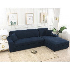 Dark Blue Stretch Elastic Sofa Cover Solid Non Slip Soft Slipcover Washable Couch Furniture Protector for Living Room - 2