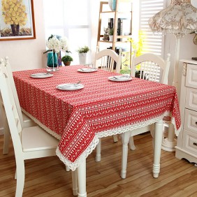 Newly Cartoon Tablecloth Christmas Tree Deer Coffee Square Waterproof Table Cover Picnic Mat - White 90 * 90 ซม