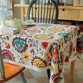 Sun flower Cotton Linen Tableware Mat Table Runner Tablecloth Desk Cover Heat Insulation Bowl Pad - 90*90cm